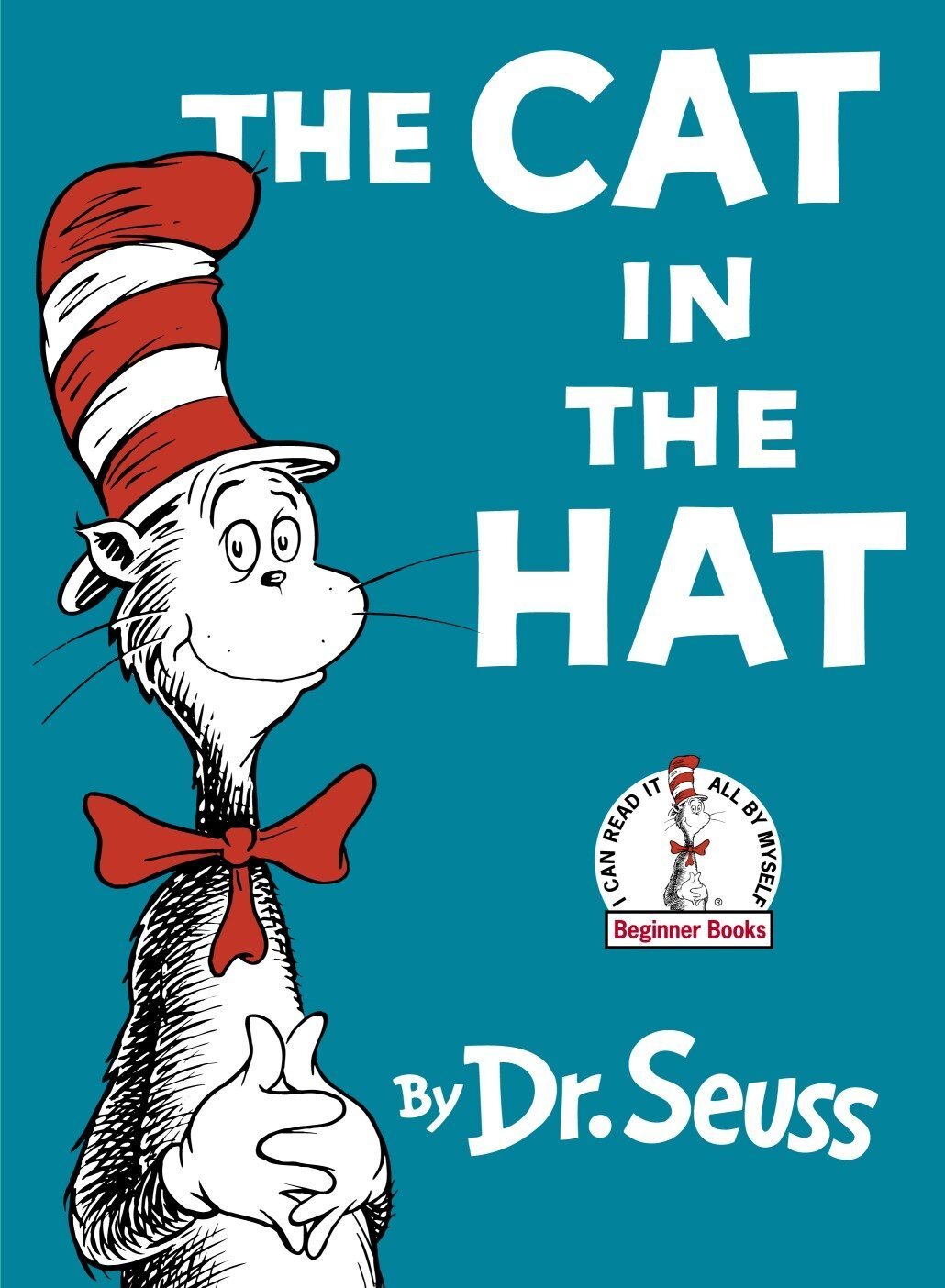 圖說：《戴帽子的貓》（The Cat in the Hat）是蘇斯博士（Dr. Seuss，1904~1991）在一九五七年出版的繪本，由於使用類似繞口令的押韻文句讓故事朗朗上口，加上內容充滿天馬行空的奇想、插畫又活潑有趣，至今仍然非常受到孩子歡迎。蘇斯博士的誕辰紀念日三月二日，更被美國全國教育協會訂為「全美閱讀日」（National Read Across America Day），而戴著紅白高帽、打著紅色領結的那隻熱愛玩把戲的貓咪，也成為美國小孩心中最經典的貓之一。圖為英語版書封，圖片來源：Amazon。