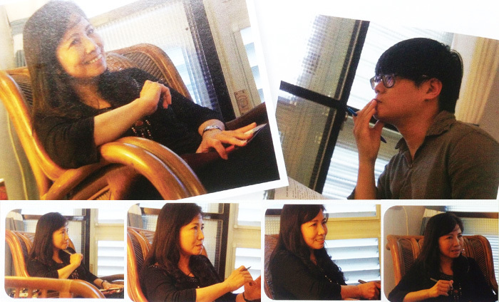 受訪者呂素貞老師(左)與採訪者王俊凱(右)。 訪談時，呂素貞老師專注聆聽的神情，讓人體會到何謂「全心全意」的陪伴。
