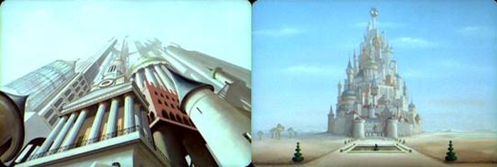 圖一(左)：仰望塔基卡迪亞皇宮 圖二(右)：在荒野之上的基卡迪亞皇宮