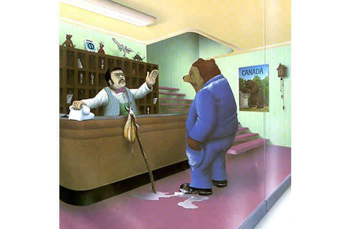 《森林大熊》內頁局部：大熊像旅館員工提出「我要一個房間」的要求，而遭拒絕。